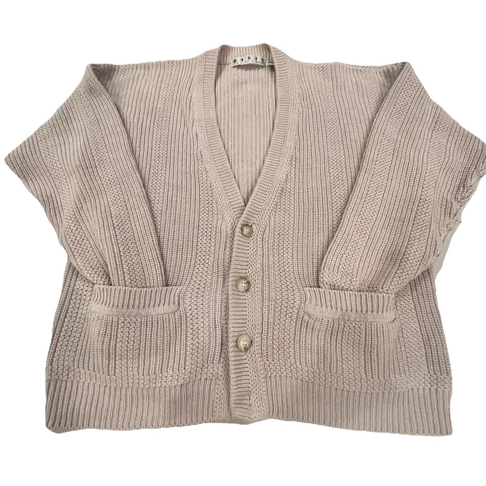 Vtg BASIX Men's Chunky Fisherman Knit Cardigan Old Money Academia Preppy Medium